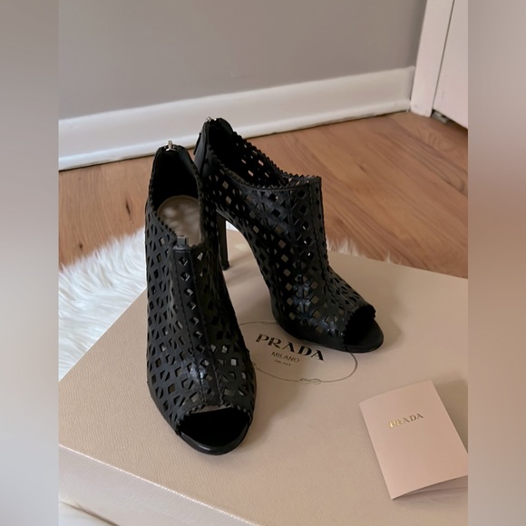 Prada Leather Peep Toe Booties - Picture 1 of 10